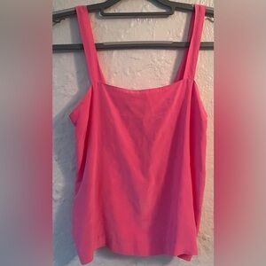 Vintage Malbe Hot Pink 100% Silk Square Neckline Tank Top, Elastic Back Band; 6
